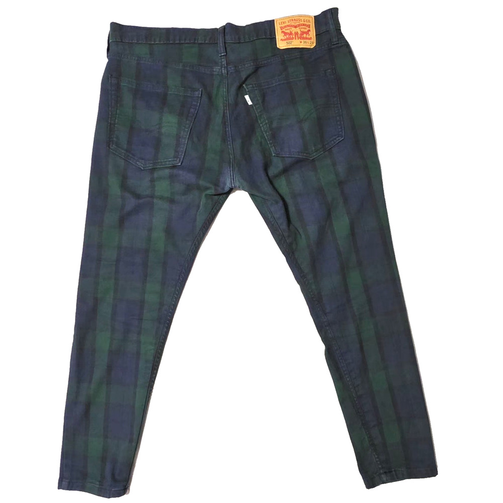 Levi's 502 Mens 36x29 Black Watch Plaid Green Blue Taper Pants Rare Blank R Tab - Picture 3 of 15